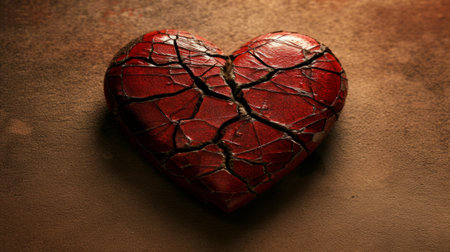 Front view of a broken red heart, generative aiの素材
