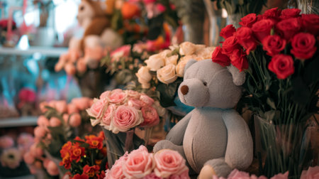 floral arrangements, with giant stuffed animals, generative aiの素材