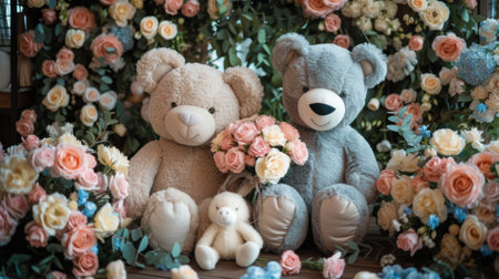 floral arrangements, with giant stuffed animals, generative aiの素材