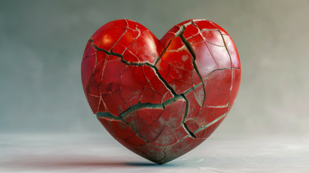 Front view of a broken red heart, generative aiの素材