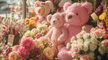 floral arrangements, with giant stuffed animals, generative aiの素材