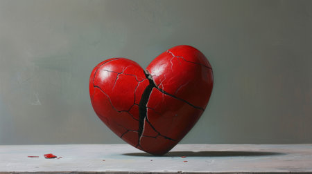 Front view of a broken red heart, generative aiの素材
