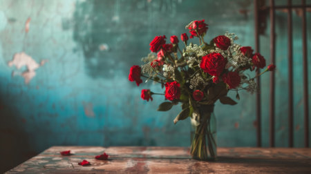 bouquet of red roses on a table. generative aiの素材