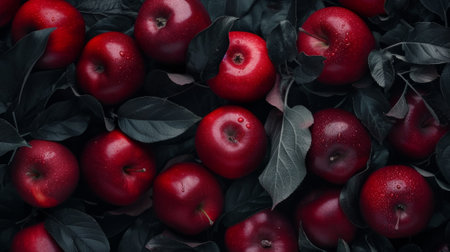fresh red apples on a dark background generative aiの素材