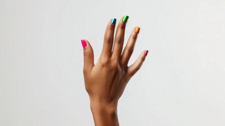 front view female hand with colorful nails generative aiの素材