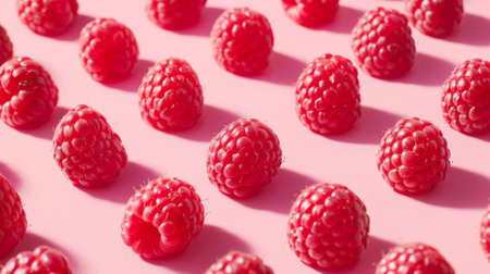 fresh soft red raspberries on unicolor background generative aiの素材