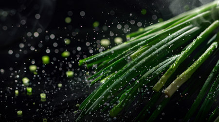 long onion, wet, on dark background, studio shot generative aiの素材
