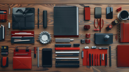 Top view desk, office supplies. generative aiの素材