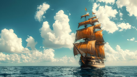 Pirate ship sailing on the sea generative aiの素材
