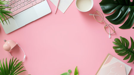 Top view desk, office supplies. generative aiの素材