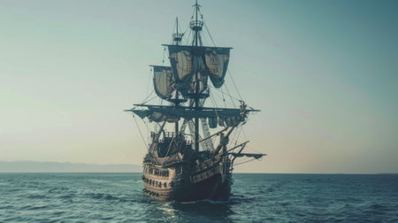 Pirate ship sailing on the sea generative aiの素材