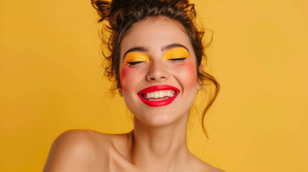 Woman expressing joy with extravagant makeup generative aiの素材