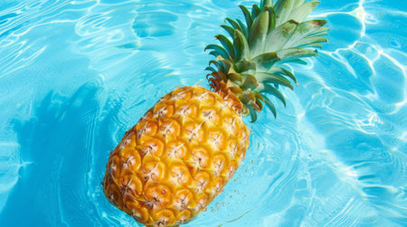 pineapple floating in crystal clear water generative aiの素材