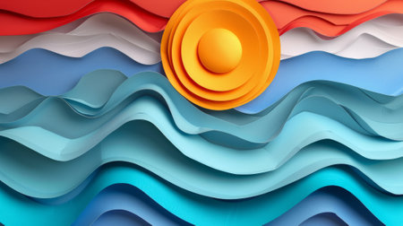 paper background illustrating a sun on the beach generative aiの素材