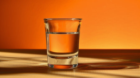 glass with water on wooden table generative aiの素材