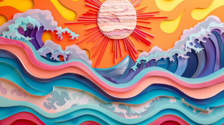 paper background illustrating a sun on the beach generative aiの素材