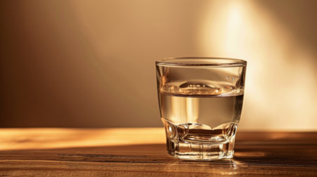 glass with water on wooden table generative aiの素材
