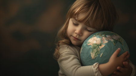 tender moment when a girl hugs a planet earth generative aiの素材