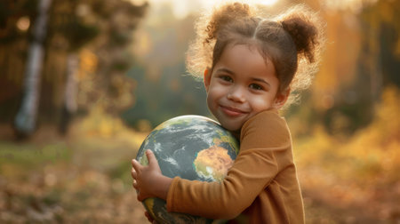 tender moment when a girl hugs a planet earth generative aiの素材