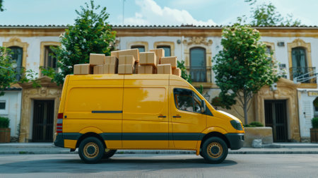 yellow home delivery, online shopping concept generative aiの素材