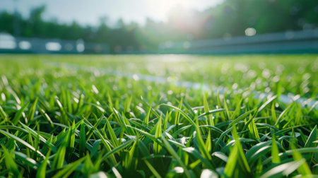 green grass in a football stadium with a sunny day generative aiの素材