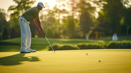 golfer taking a precise putt generative aiの素材