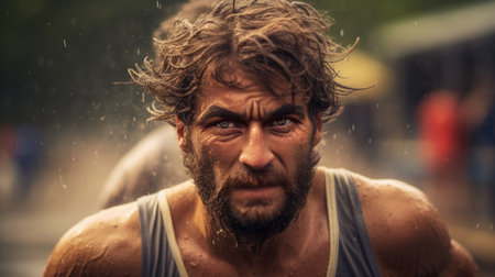 rower in a race, sweat and determination visible on their face generative aiの素材