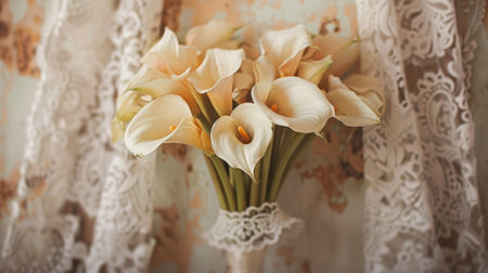 vintage wedding with a bouquet of calla lilies generative aiの素材