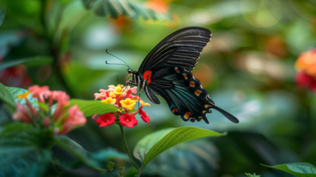 butterfly flying near a flower in a garden generative aiの素材