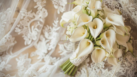 vintage wedding with a bouquet of calla lilies generative aiの素材