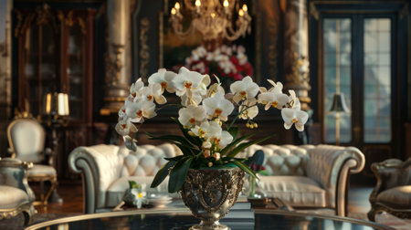 elegant atmosphere with a bouquet of orchids generative aiの素材