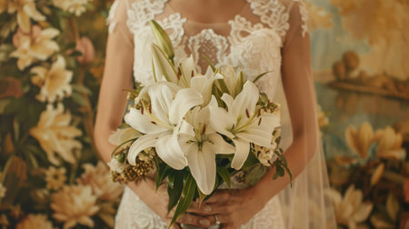 bride holding a bouquet of lilies generative aiの素材