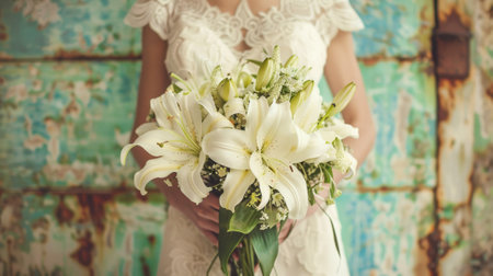 bride holding a bouquet of lilies generative aiの素材