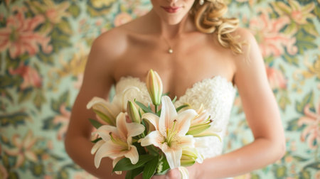 bride holding a bouquet of lilies generative aiの素材