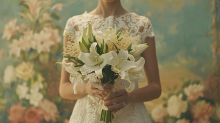 bride holding a bouquet of lilies generative aiの素材