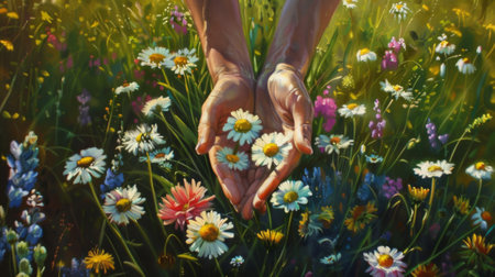 colorful bouquet of daisies and dandelions generative aiの素材