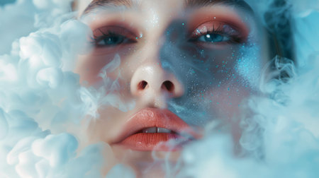 Woman with makeup on a cloud generative aiの素材