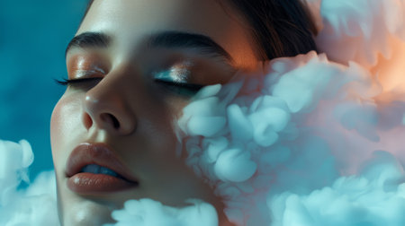 Woman with makeup on a cloud generative aiの素材