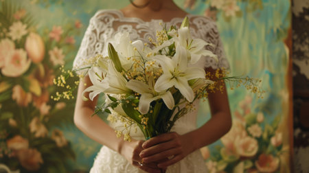 bride holding a bouquet of lilies generative aiの素材