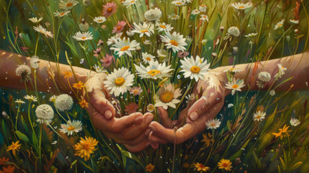 colorful bouquet of daisies and dandelions generative aiの素材
