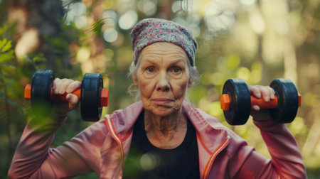 old woman exercising outdoors generative aiの素材