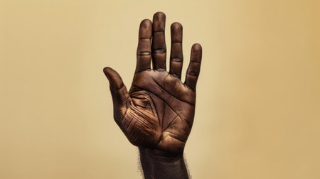Hand of a black man with palm up on unicolor background generative aiの素材