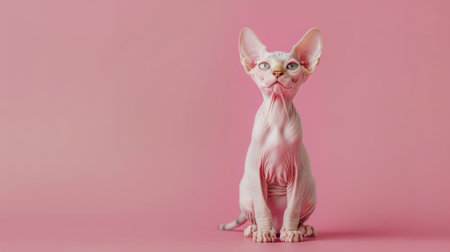 Cute Sphynx on solid color background generative aiの素材