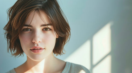 brown haired woman with a short haircut generative aiの素材