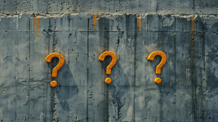 Orange question marks on concrete wall generative aiの素材