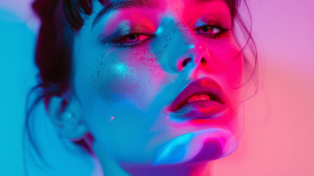 portraits with neon lights generative aiの素材