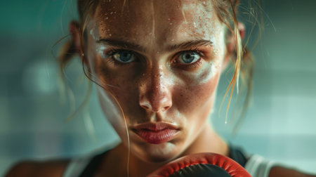 kickboxer girl, looking at camera generative aiの素材