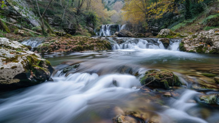exposure of a river or waterfall. generative aiの素材