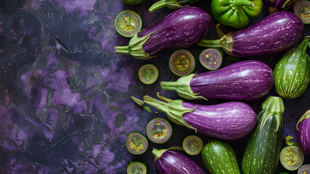 Purple eggplants and green zucchini generative aiの素材