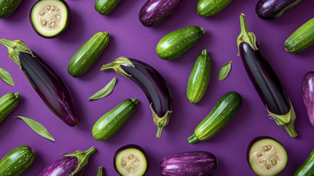 Purple eggplants and green zucchini generative aiの素材